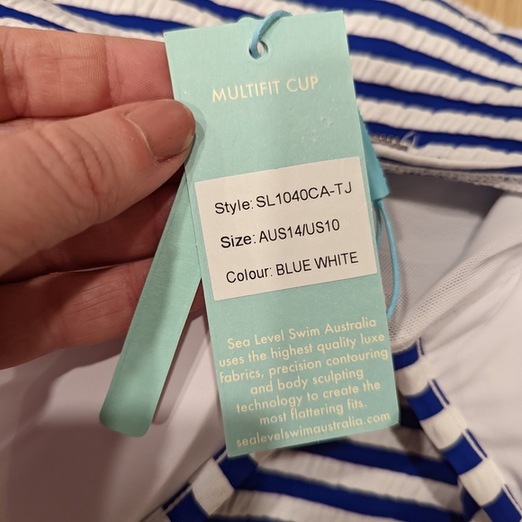 Blue and White Striped Swimsuit - Picture 8 of 10